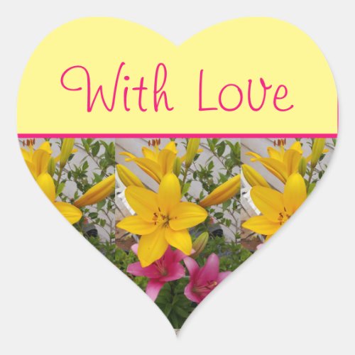 Lily Flower Red Yellow floral With Love Heart Sticker