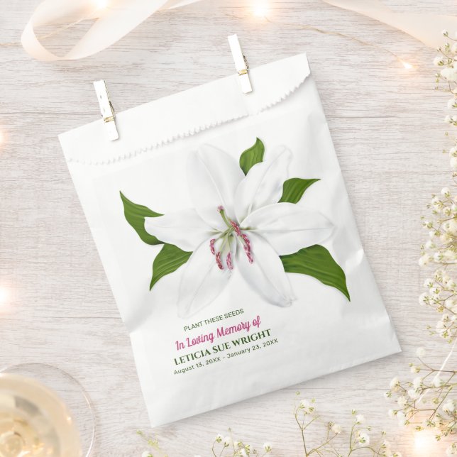 Lily Flower Seed Packet Funeral Memorial Favor Bag (Clipped)