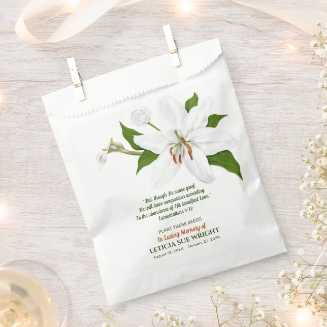 Lily Flower Seed Packet Funeral Memorial Favor Bag (Clipped)