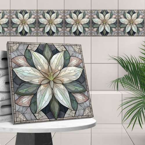 Lily flower stained glass mosaic ceramic tile