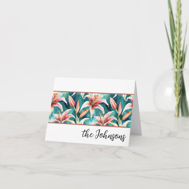 Lily Flower Watercolor Custom Stationery  Thank You Card (Front)