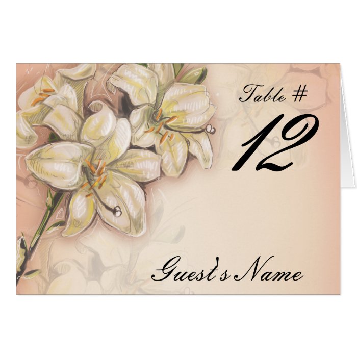 lily flowers art  design on peach wedding greeting card