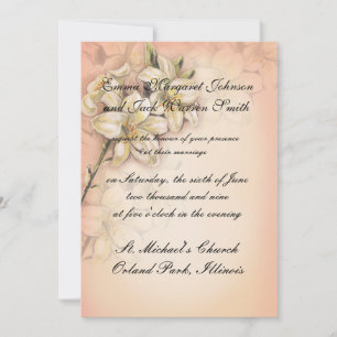 lily flowers art design on peach wedding invitation