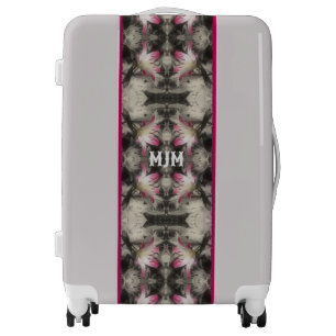 Lily Flowers Black And White Abstract Monogram Luggage