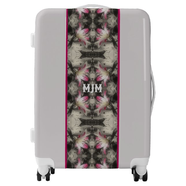 Lily Flowers Black And White Abstract Monogram Luggage (Front)