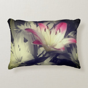 Lily Flowers Black And White Partial Color   Accent Pillow