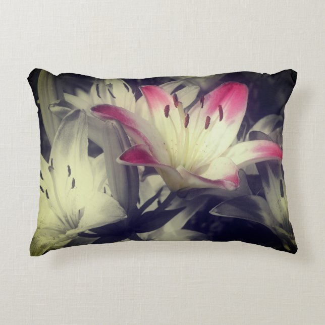 Lily Flowers Black And White Partial Color   Accent Pillow (Front)