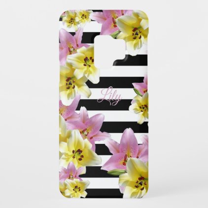 Lily Flowers Black and White Striped Pattern Case-Mate Samsung Galaxy S9 Case