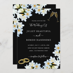 Lily Flowers Black White Modern Wedding Invitation