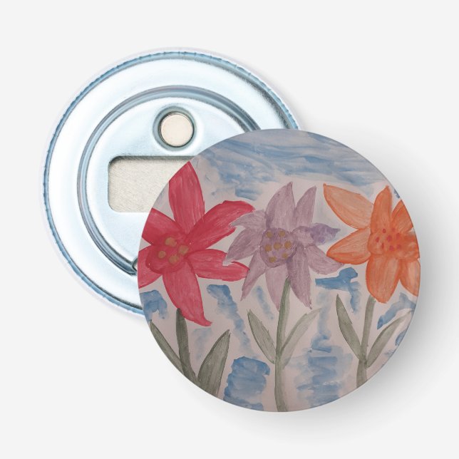 Lily Flowers Button Bottle Opener (Front)
