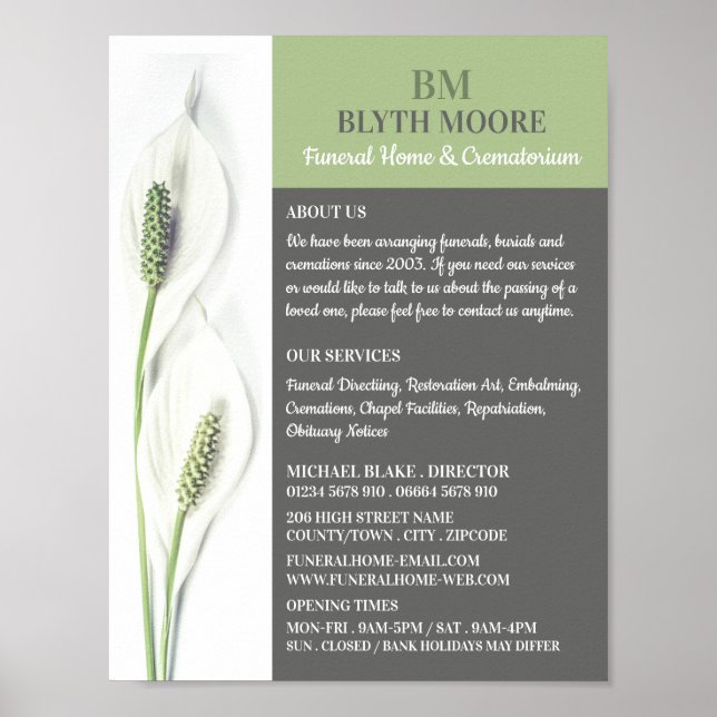 Lily Flowers, Funeral Home, Directors Poster (Front)