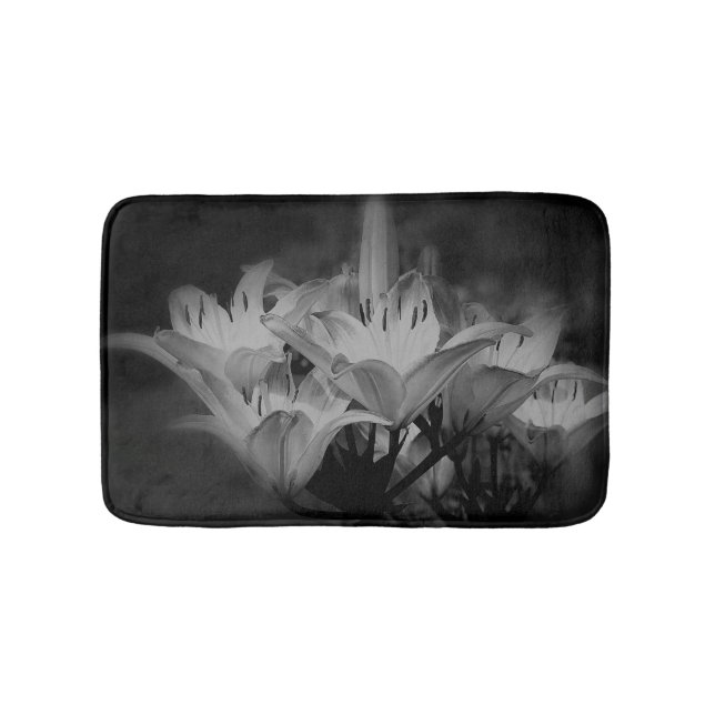 Lily Flowers In Black And White Bathroom Mat (Front)