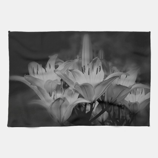 Lily Flowers In Black And White Kitchen Towel (Horizontal)