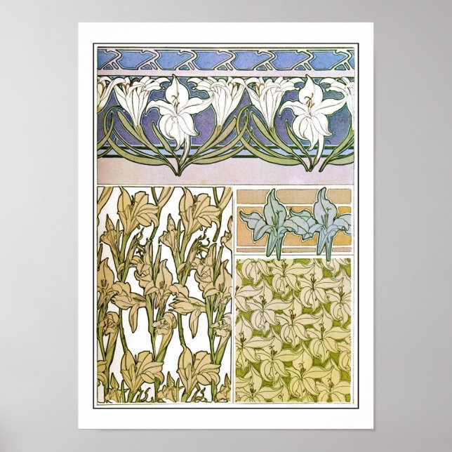 Lily Flowers of Art Nouveau Style, Mucha Poster (Front)