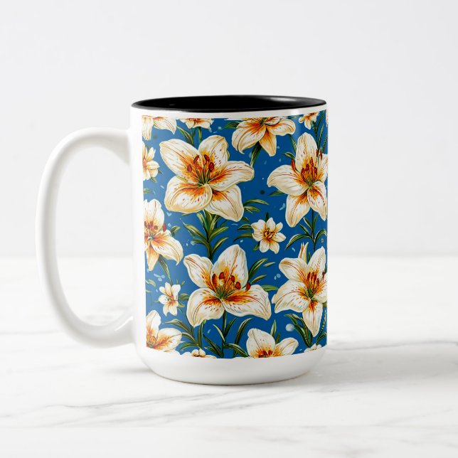 Lily flowers pattern Two-Tone coffee mug (Left)