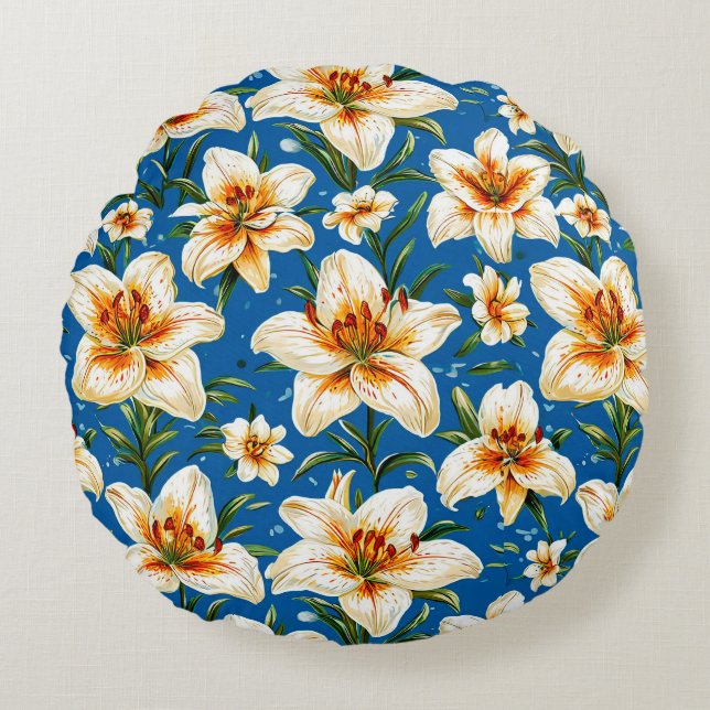 Lily flowers round pillow (Front)