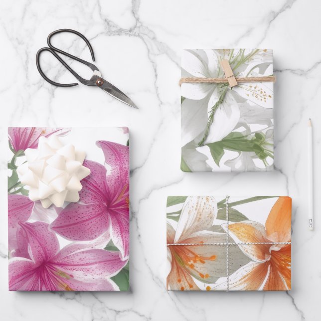 Lily Flowers Wrapping Paper Sheets (Front)
