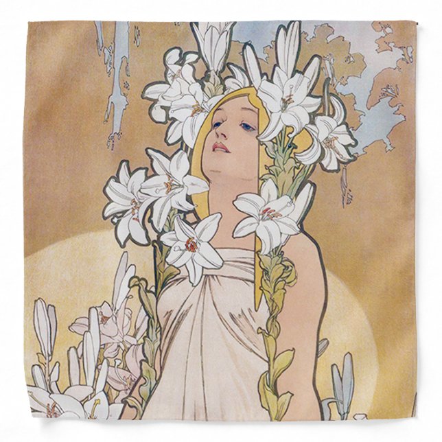 Lily (Four Flowers), Alphonse Mucha Bandana (Front)