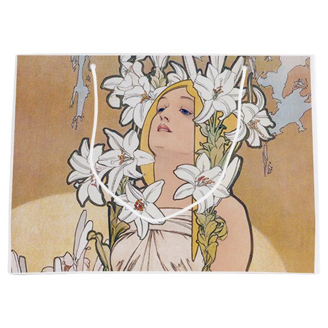 Lily (Four Flowers), Alphonse Mucha Large Gift Bag (Front)