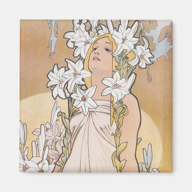 Lily (Four Flowers), Alphonse Mucha Magnet (Front)