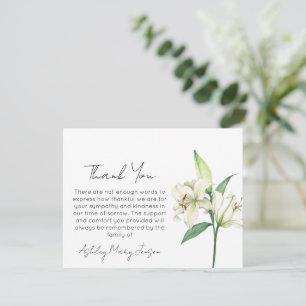 Lily Funeral Thank You Card Bereavement