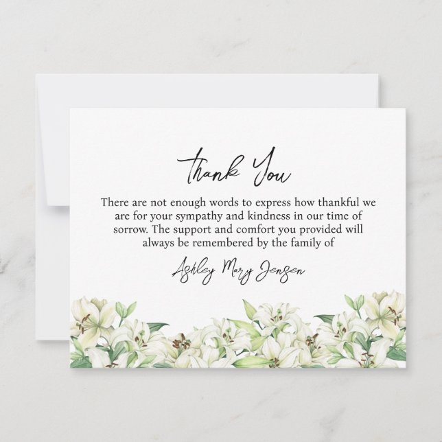 Lily Funeral Thank You Note Card Bereavement (Front)
