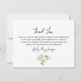 Lily Funeral Thank You Note Card Bereavement