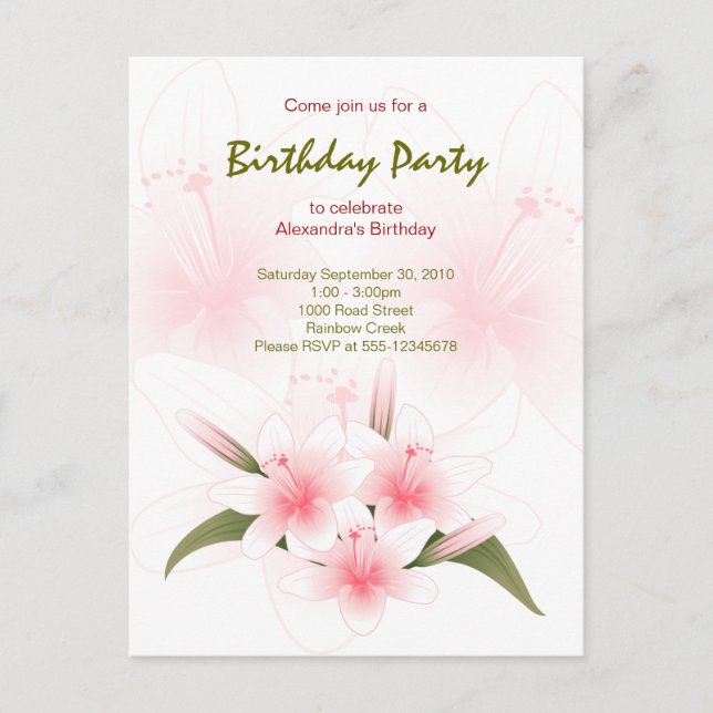 Lily Garden Birthday Party Invitation (Front)