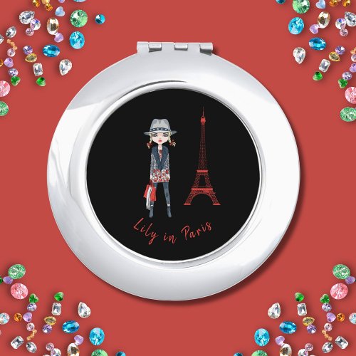 Lily in Paris Stylish Girl with Fancy Hat Compact Mirror