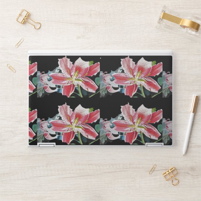 Lily Lillies Red flower floral pattern Laptop Skin (Desk)