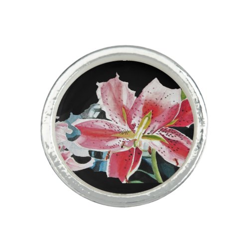 Lily Lillies Watercolor flower Silver Ring