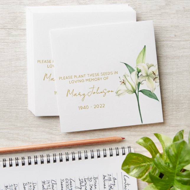 Lily Memorial Funeral Seed Envelope (Stacked)