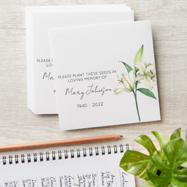 Lily Memorial Funeral Seed Envelope (Stacked)