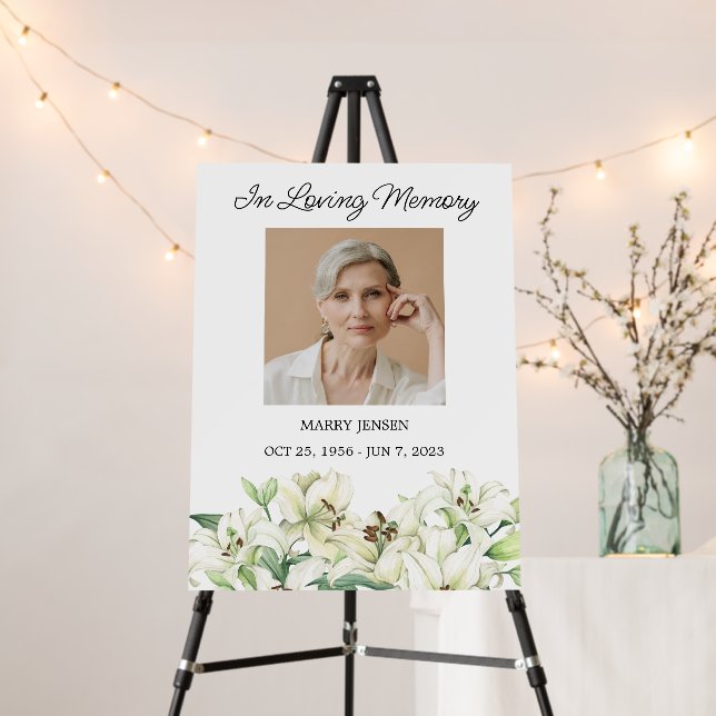 Lily Memorial Photo Funeral Foam Board (In Situ (Stand))