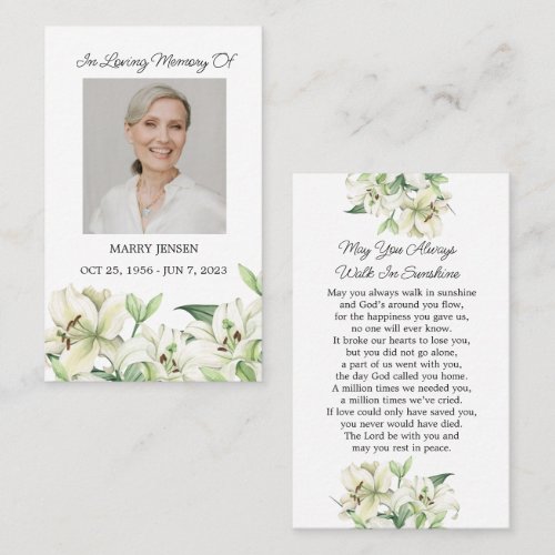 Lily Memorial Photo Funeral Prayer Card