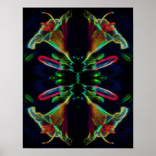 Lily Mirror Abstract Neon Flower Art Poster