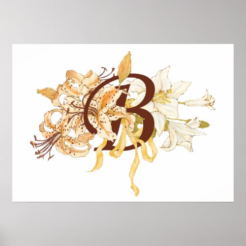 Lily Monogram Letter B Watercolor Poster