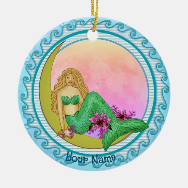Lily Moon Mermaid  Ceramic Ornament (Front)