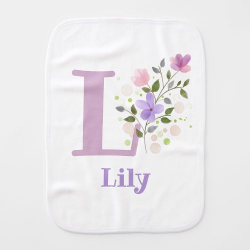 Lily Name with a Floral Design Baby Burp Cloth