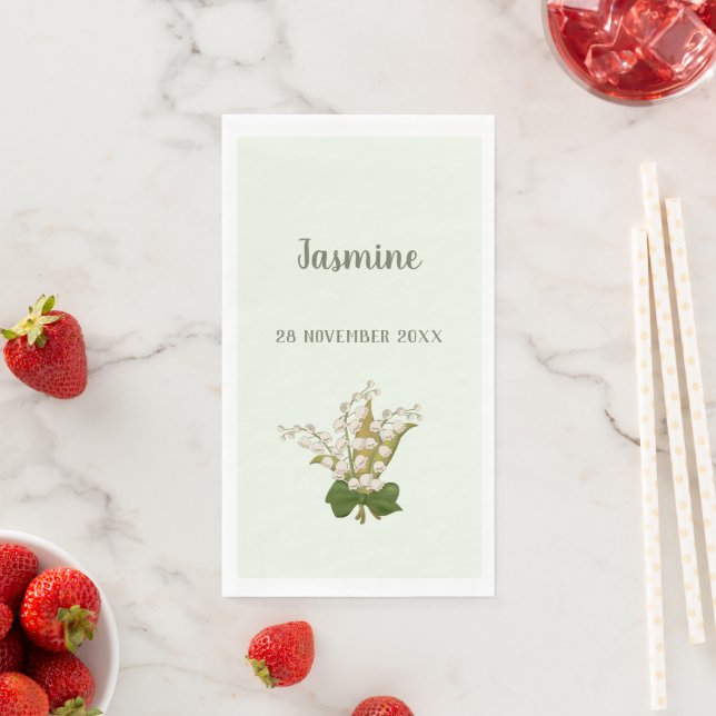 Lily of the valey personalize name and date paper guest towels (Insitu)