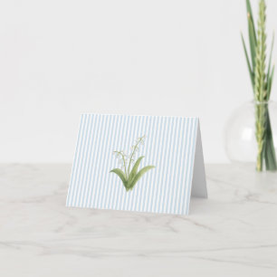 Lily of the Vallely Flower Painting Blue Stripe Letterpress Thank You Card