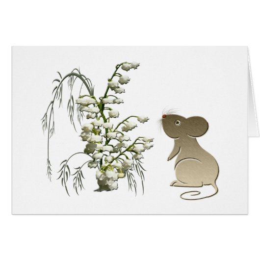 Lily of the Valley and Cute Mouse art Cards (Front Horizontal)