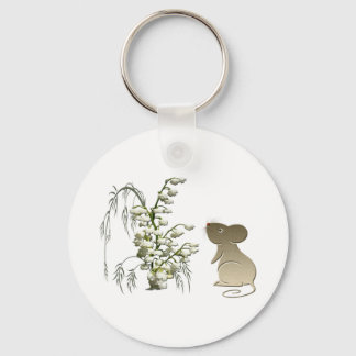 Lily of the Valley and Cute Mouse art Keychain