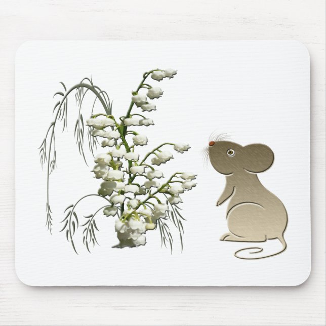 Lily of the Valley and Cute Mouse art Mouse Pad (Front)