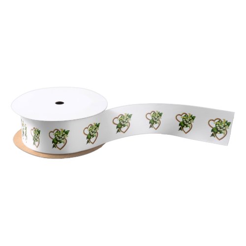 Lily of the Valley and Gold Heart Romantic Satin Ribbon