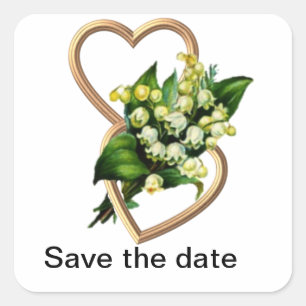 Lily of the Valley and Hearts Save the Date Square Sticker