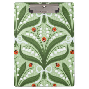 Lily of the valley and ladybugs symmetry in green, clipboard