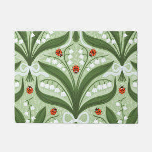 Lily of the valley and ladybugs symmetry in green, doormat