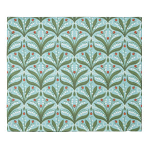 Lily of the valley and ladybugs symmetry in green, duvet cover