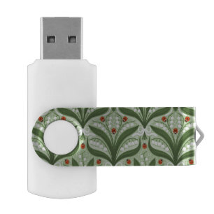Lily of the valley and ladybugs symmetry in green, flash drive